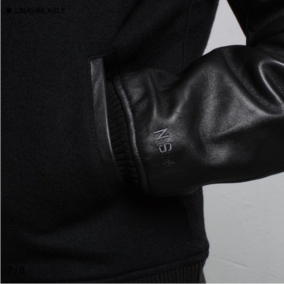 Nike NSW Black Leather Wool Hooded Destroyer Varsity Bomber Jacket Sz S Preppy - Picture 13 of 16